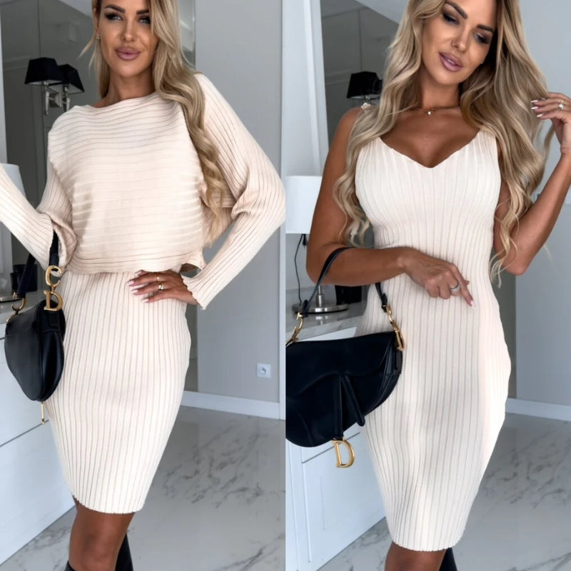 Ärmellosen Kleid und Passendem Pullover