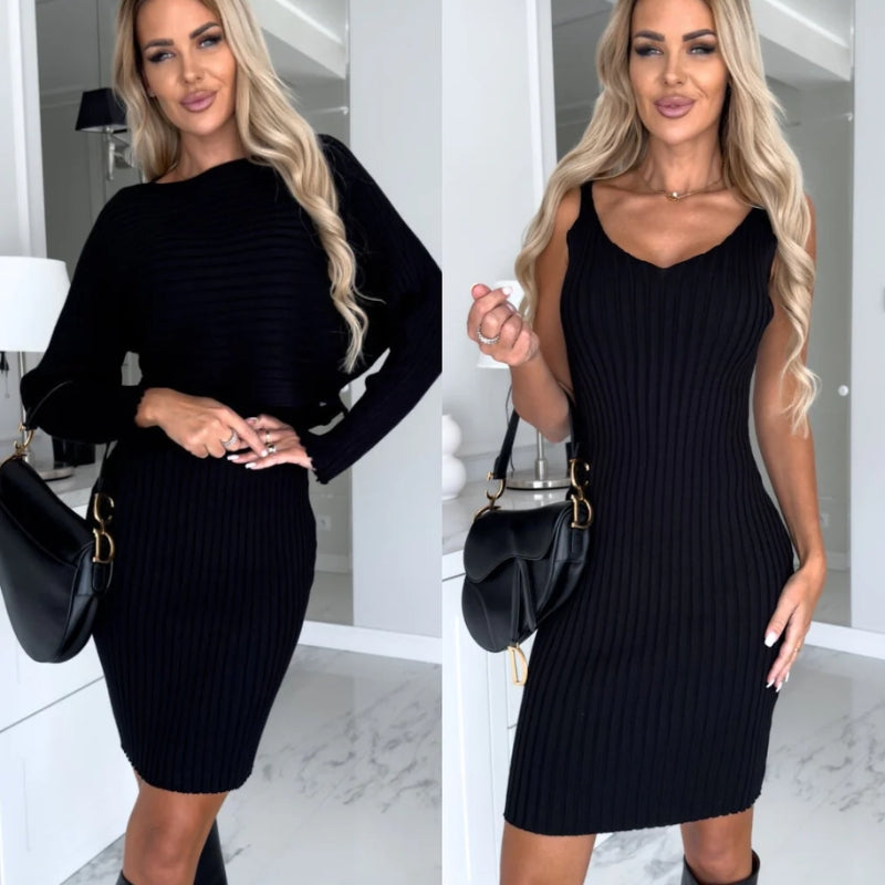 Ärmellosen Kleid und Passendem Pullover