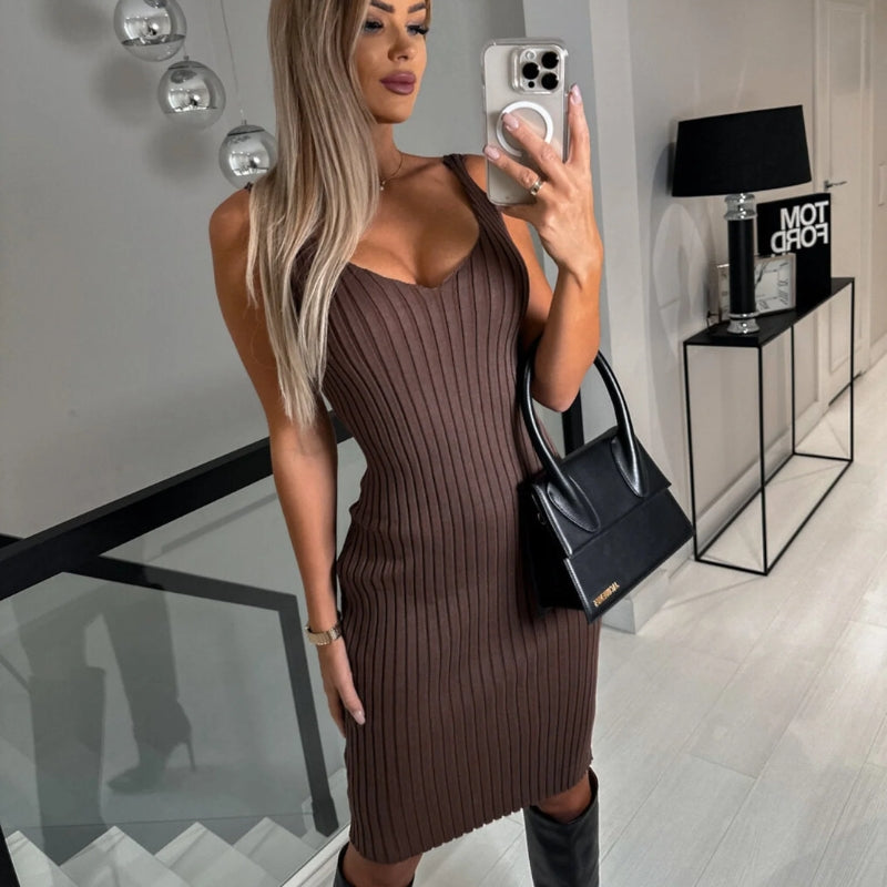 Ärmellosen Kleid und Passendem Pullover