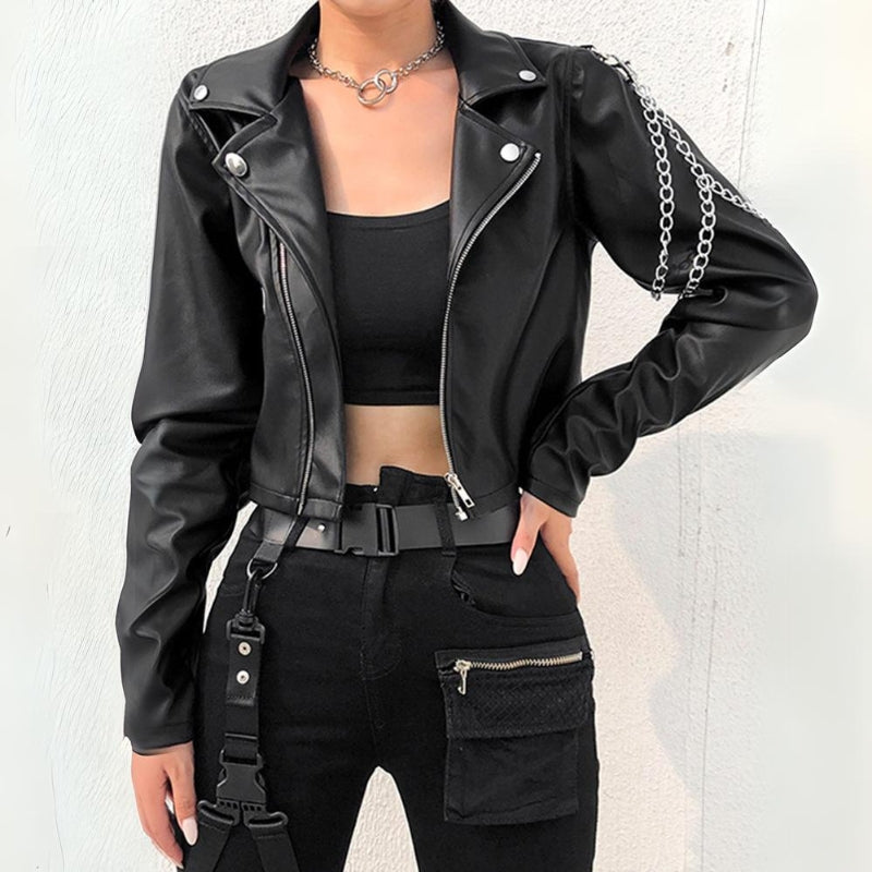 Klassischen Motorrad-Lederjacke für Damen