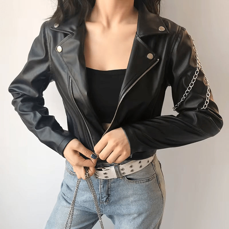 Klassischen Motorrad-Lederjacke für Damen