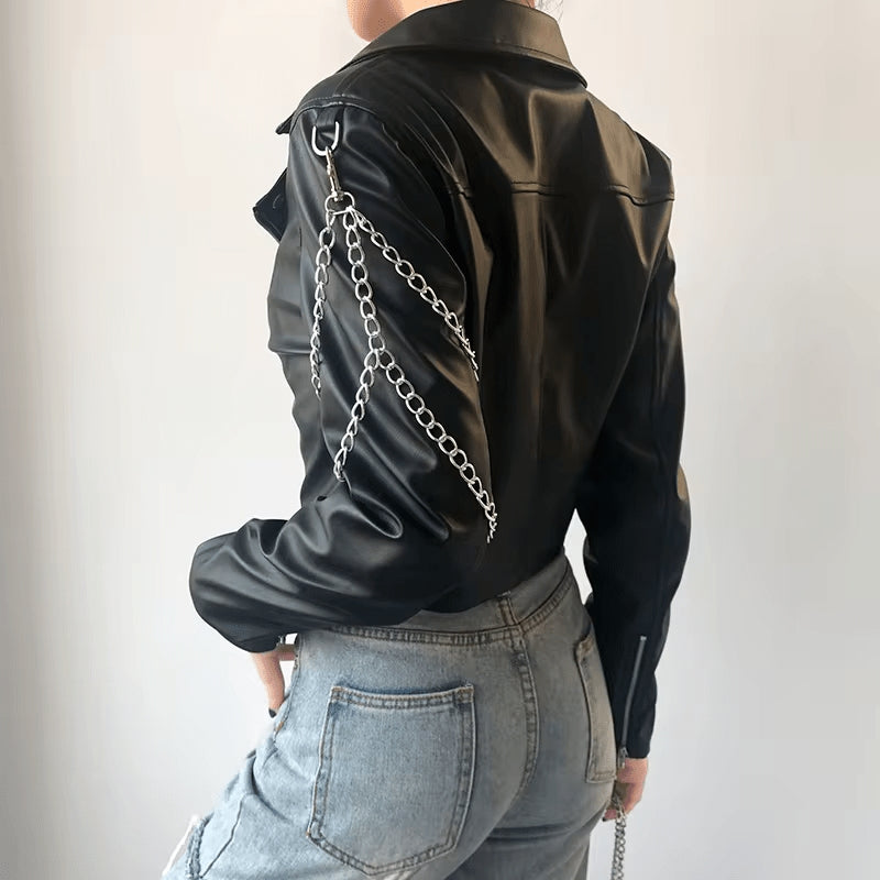 Klassischen Motorrad-Lederjacke für Damen