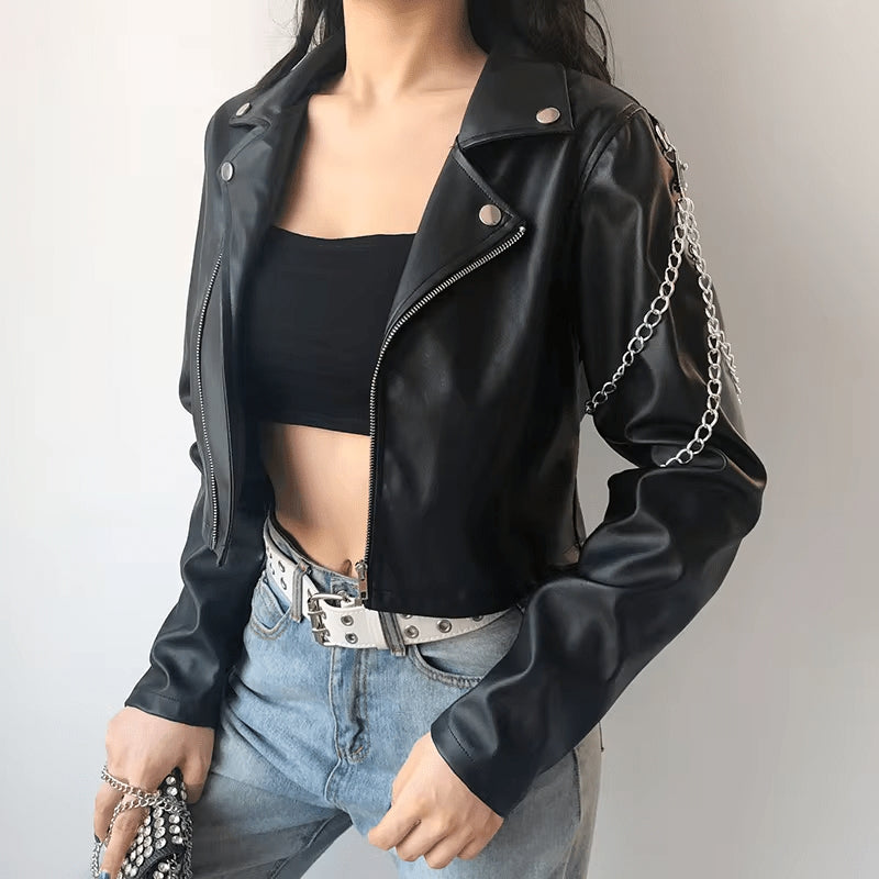 Klassischen Motorrad-Lederjacke für Damen