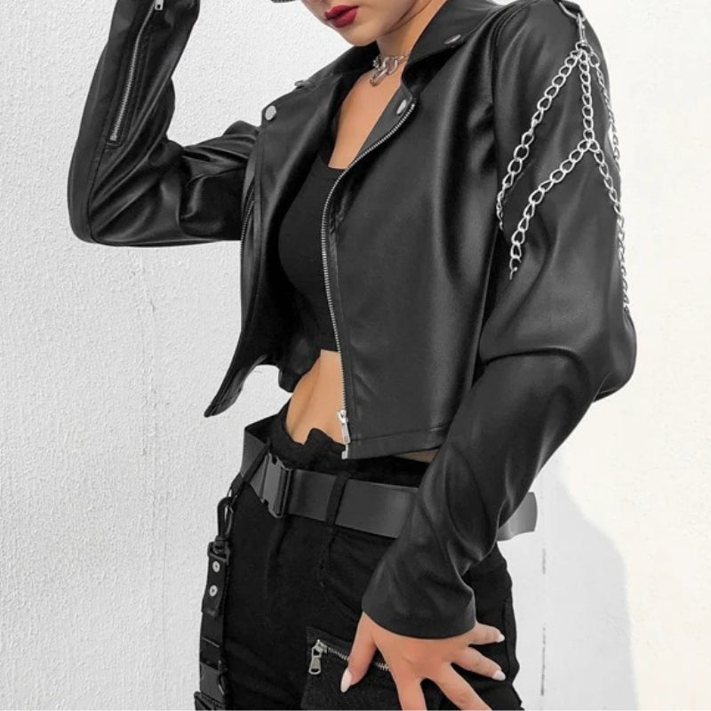 Klassischen Motorrad-Lederjacke für Damen